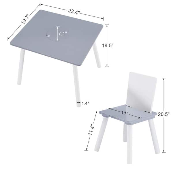 3-Piece Kids Activity Table Set - 2 Chairs, Hidden Mesh Storage, Grey Top Playroom Furniture Kids Table and Chair Sets