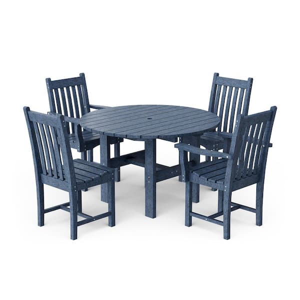 Wildridge Classic Patriot Blue 5-Piece HDPE Plastic Outdoor Patio Dining Set with Dining Chairs
