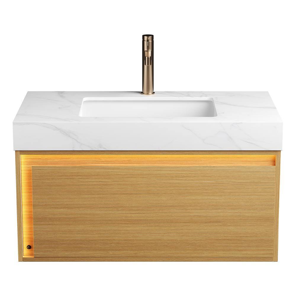 36 in. Single Sink Wall-Mounted Light Oak Bath Vanity with Carrara White Sintered Stone Top Assembled price history on PriceWatchPro