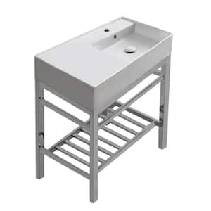 Theorem 2 Ceramic Console Sink Basin in White with Chrome Legs