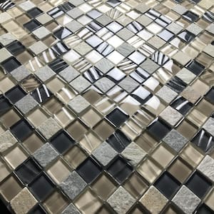 New Era Black Gray Cream Square Mosaic 1 in. x 1 in. Glass and Stone Wall Pool Tile (10 sq. ft./Case)