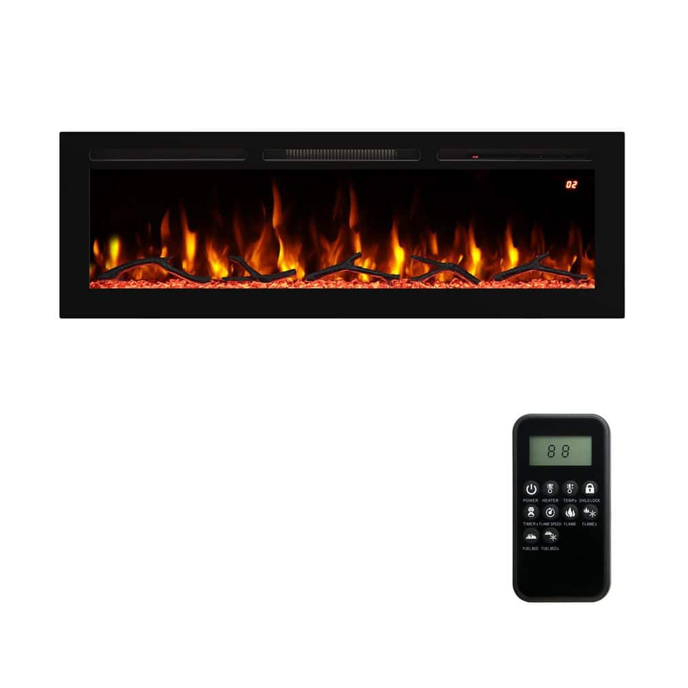 54 in. Freestanding and Recessed Electric Fireplace Insert w/ 14 Flame Colo