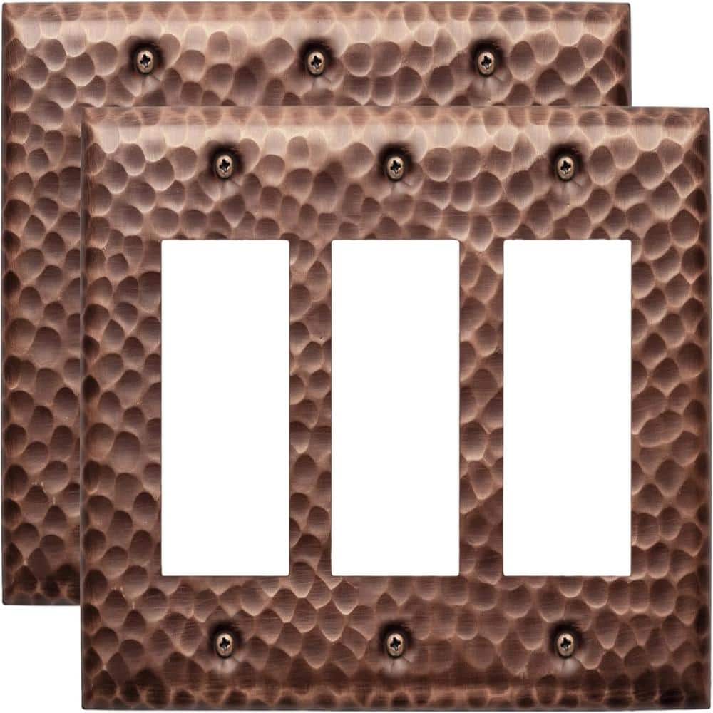 Hand Hammered 3-Gang Antique Copper Finish Triple Rocker / Decorator Metal Wall Plate (2-Pack) price history on PriceWatchPro