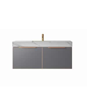 Alicante 48 in. W x 20.9 in. D x 21.7 in. H Single Sink Bath Vanity in Grey with White Sintered Stone Top