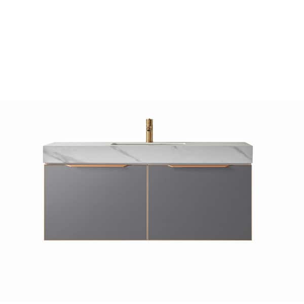 ROSWELL Alicante 48 in. W x 20.9 in. D x 21.7 in. H Single Sink Bath Vanity in Grey with White Sintered Stone Top