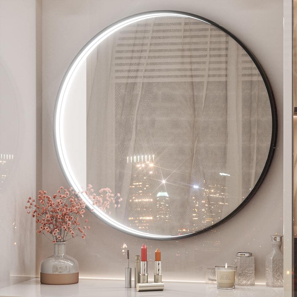 KeonJinn 24 in. W x 24 in. H Large Round Framed Metal Modern Wall ...