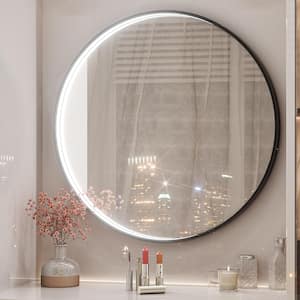 24 in. W x 24 in. H Large Round Framed Metal Modern Wall Mounted Bathroom Vanity Mirror in Black