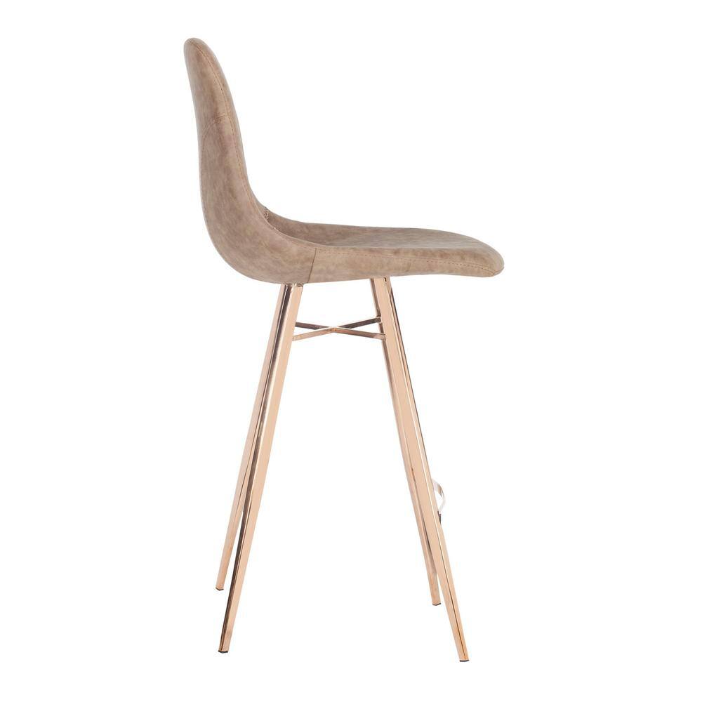 Mid-Century Brown Faux Leather Counter Stool with Copper Legs