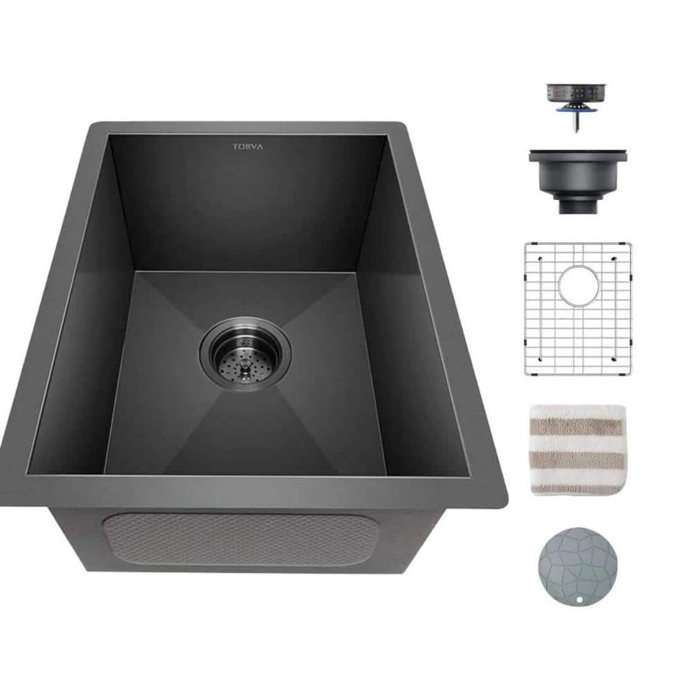 15 in. Gunmetal Black Undermount Single Bowl Stainless Steel Kitchen Sink w