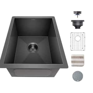 15 in. Gunmetal Black Undermount Single Bowl Stainless Steel Kitchen Sink with Accessories
