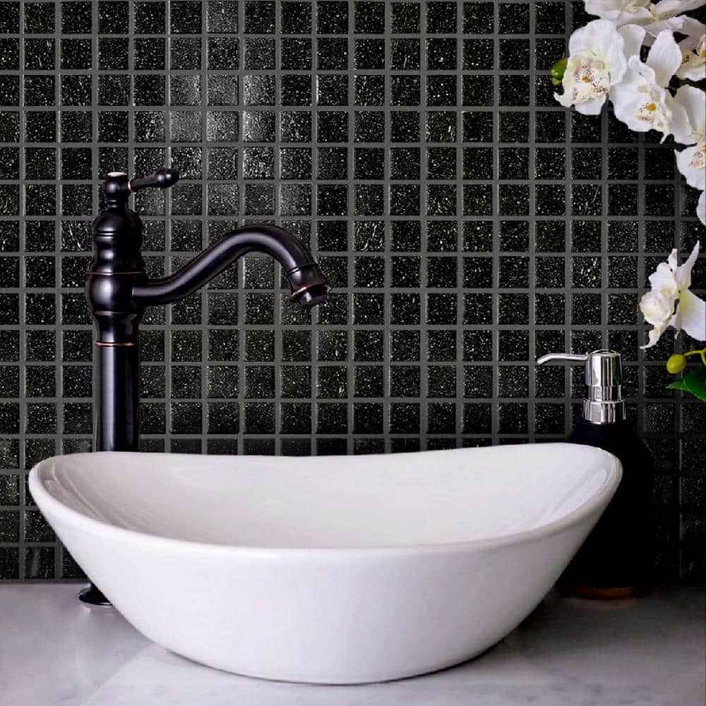 Dune 12 in. x 12 in. Glossy Dark Brown Glass Mosaic Tile