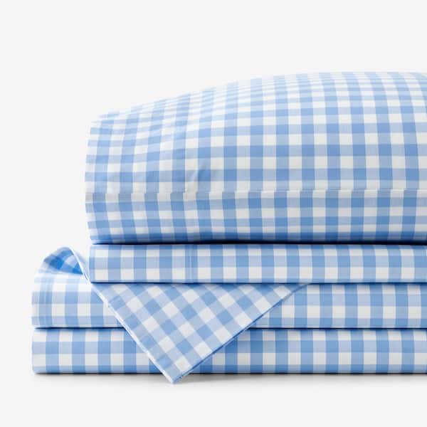The Company Store Company Cotton Gingham Yarn-Dyed Light Blue Cotton Percale Twin XL Sheet Set
