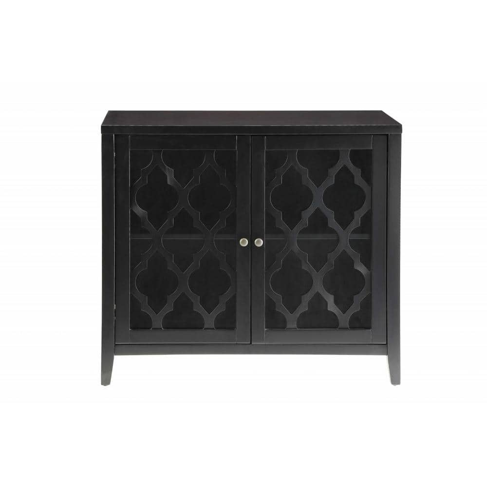 Linon Home Decor Maxwell Black Small Accent Storage Cabinet with Glass Pane Overlay