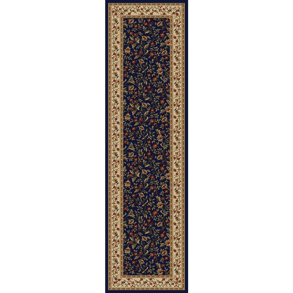 Como Navy 2 ft. x 8 ft. Traditional Floral Area Rug 1593/1175/NAVY ...