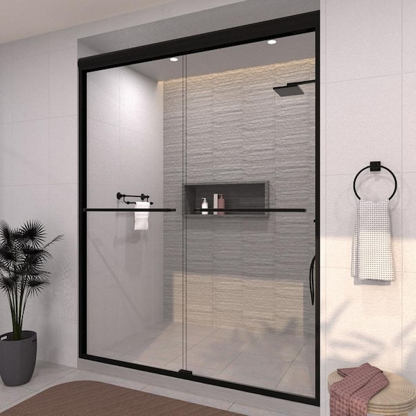 Nexis 60 in. W x 76 in. H Sliding Framed Shower Door in Matte Black Finish with Clear Glass