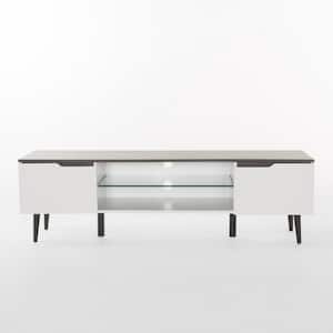 59 in. Matte White Wood TV Stand Fits TVs Up to 56 in. with Storage Doors