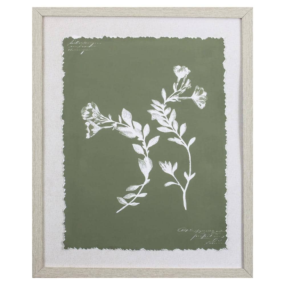 Homeroots Victoria Moss Green and White Botanical Flowers 1 by Unknown Wooden Wall Art, Matte White