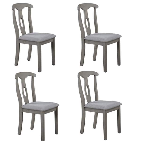TIRAMISUBEST TD Garden Outdoor Wood Dining Chair with Gray Cushions (4-Pack)