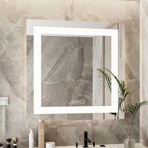 36 in. W x 36 in. H Sliver Vanity Mirror Frameless Rectangular Smart Anti-Fog LED Light Bathroom Wall With 3-Color