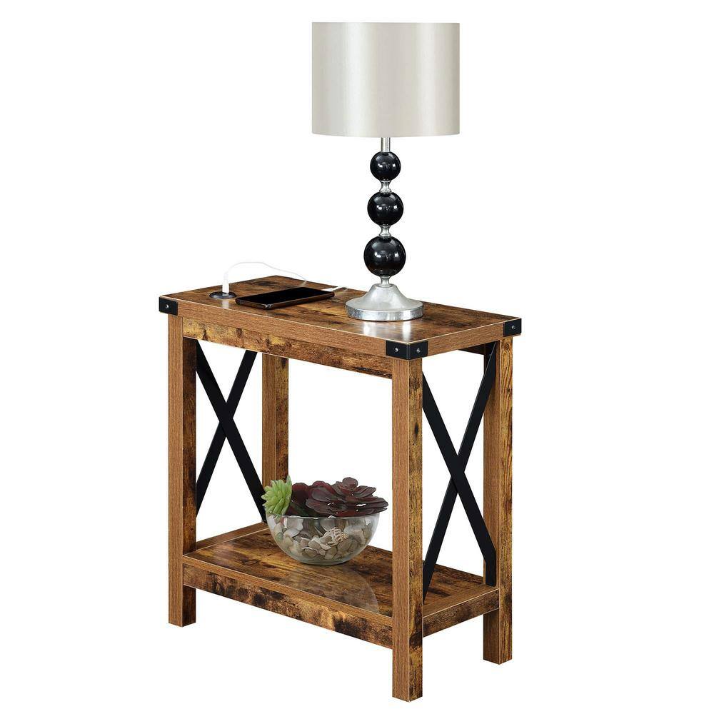 Durango Rustic Barnwood and Black Chairside Table with USB Charging Station