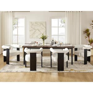 Emanuele Modern Ivory Boucle Dining Chair with Solid Wood Legs Set of 6