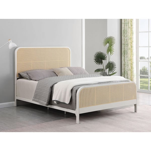 Coaster Lanewood White Metal Frame Queen Panel Bed with Open Cane Webbing