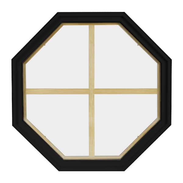 36 in. x 36 in. Octagon Black 6-9/16 in. Jamb 4-Lite Grille Geometric Aluminum Clad Wood Window