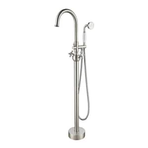 45-1/4 in. 2-Handle Freestanding Tub Faucet with Hand Shower Head in Brushed Nickel