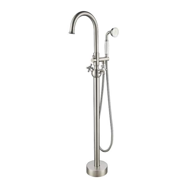 Satico 45-1/4 in. 2-Handle Freestanding Tub Faucet with Hand Shower Head in Brushed Nickel