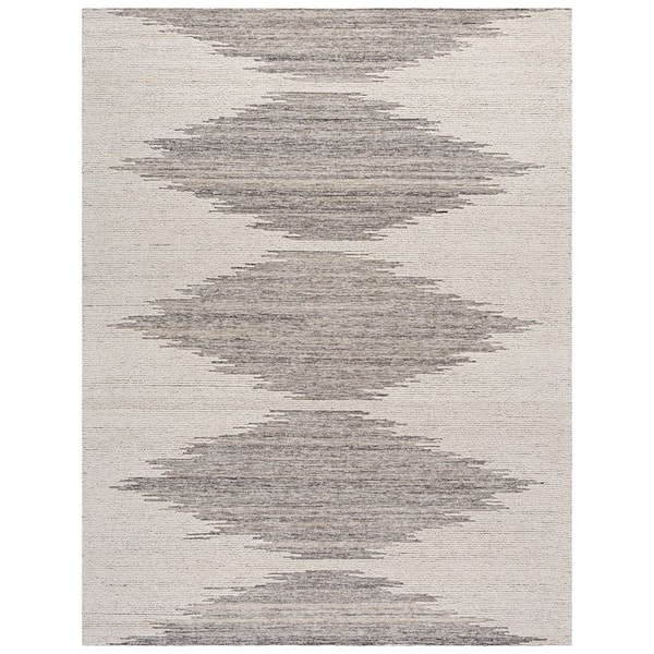 Abstract 9 ft. x 12 ft. Brown/Ivory Minimalist Brushstroke Abstract Area Rug