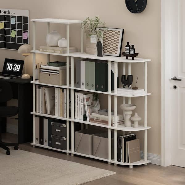 Furinno Turn-N-Tube 43.25 in. Tall White/White Wood 4-Shelf