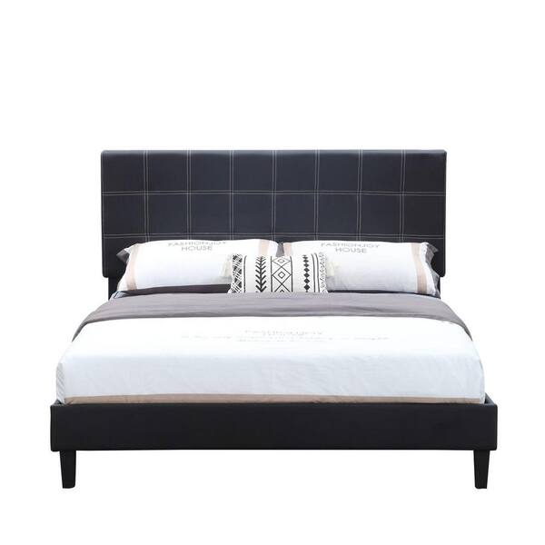 Sumyeg Modern Design Black Queen Bed, Wood And Leather Queen Bed Frame