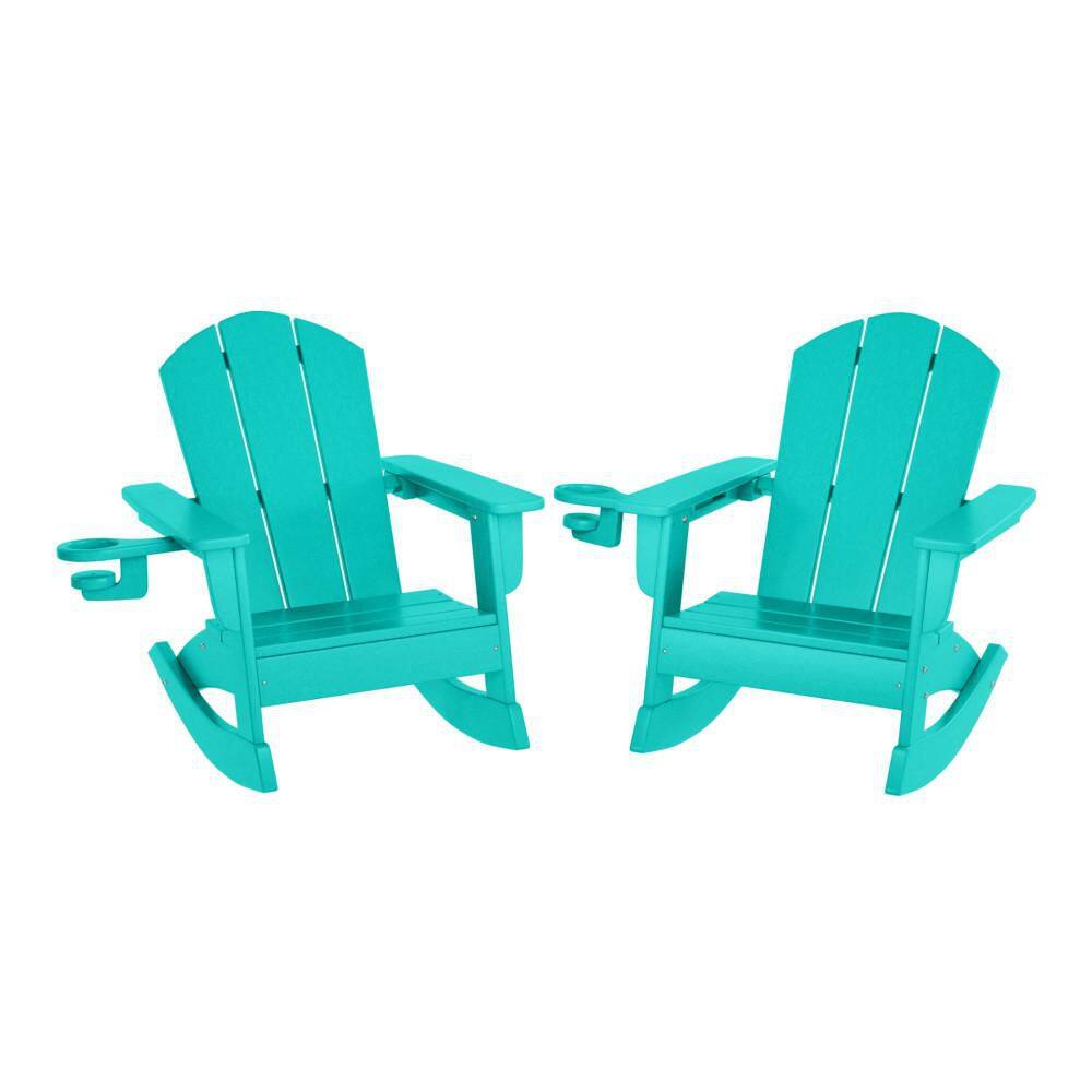 Children's Laguna Turquoise Patio All Weather Kids Poly Plastic Outdoor Rocking Chairs w/ Cup Holders (Set of 2) price history on PriceWatchPro