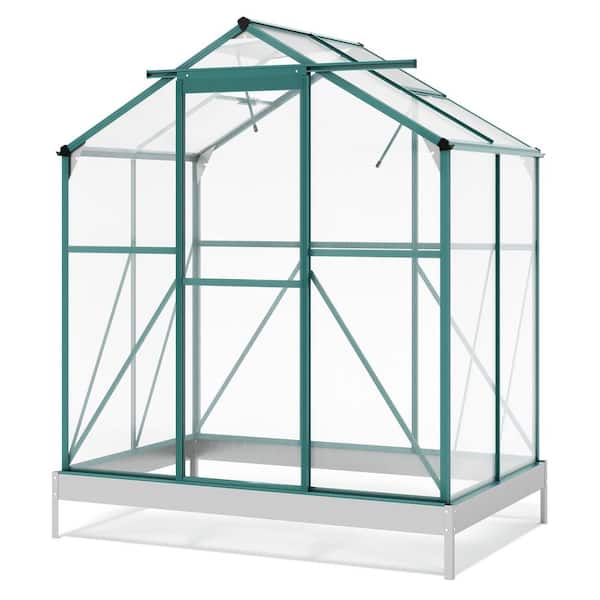 Unbranded Outdoor 74.4 in. W x 51.6 in. D Greenhouse, Walk-in Polycarbonate Greenhouse with 2 Windows and Base, with Sliding Door