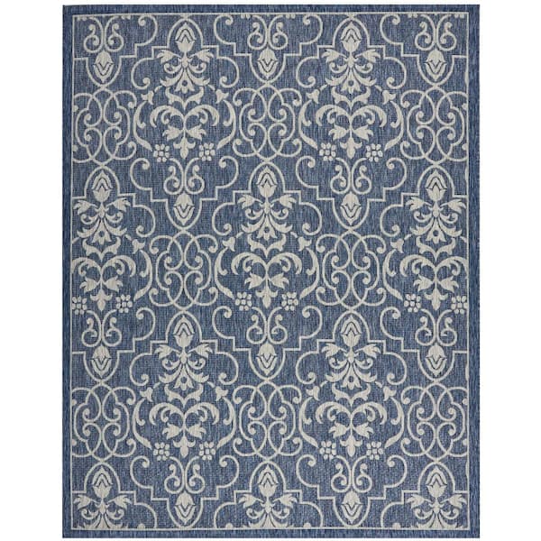 Nourison Country Side Denim 10 ft. x 13 ft. Medallion Modern Indoor/Outdoor Area Rug