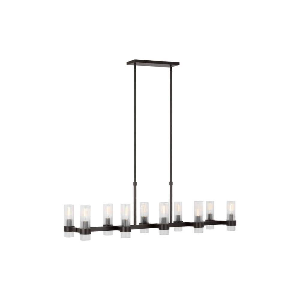 Geneva 50 in. W x 8.875 in. H 10-Light Aged Iron Mid-Century Indoor Dimmable Linear Chandelier with Clear Glass Shades price history on PriceWatchPro