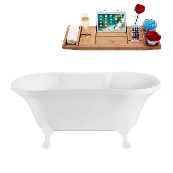 Streamline 60 in. x 32 in. Acrylic Clawfoot Soaking Bathtub in Glossy White with Glossy White Clawfeet and Matte Pink Drain