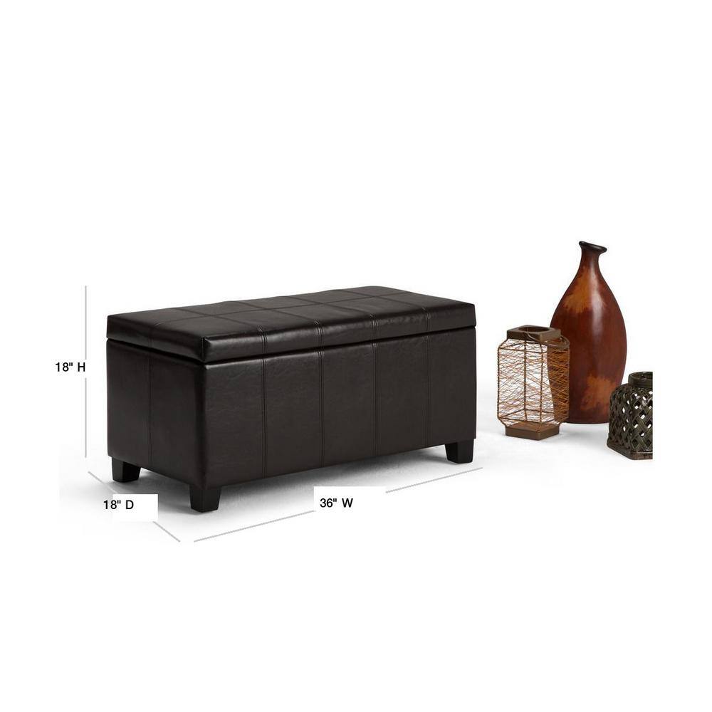 Dover Espresso Brown Faux Leather Storage Ottoman Bench