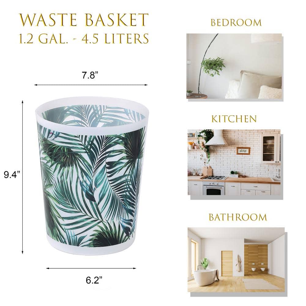 Tropical Palm Leaves Blue Plastic Bathroom Waste Basket