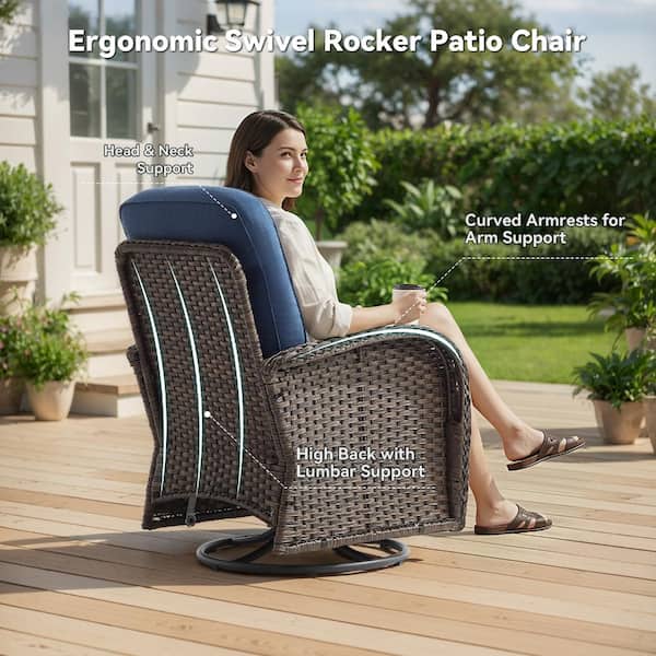 Bellefurn Rivieral 3-Piece Brown Wicker Swivel Glider Outdoor