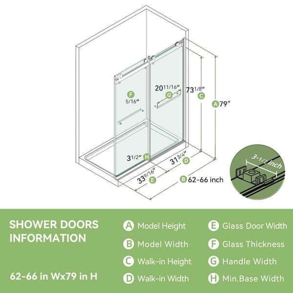 66 in. W x 79 in. H Frameless Double Sliding Shower Door in Matte Black With 3/8 in. Tempered Clear Glass and Soft-Close