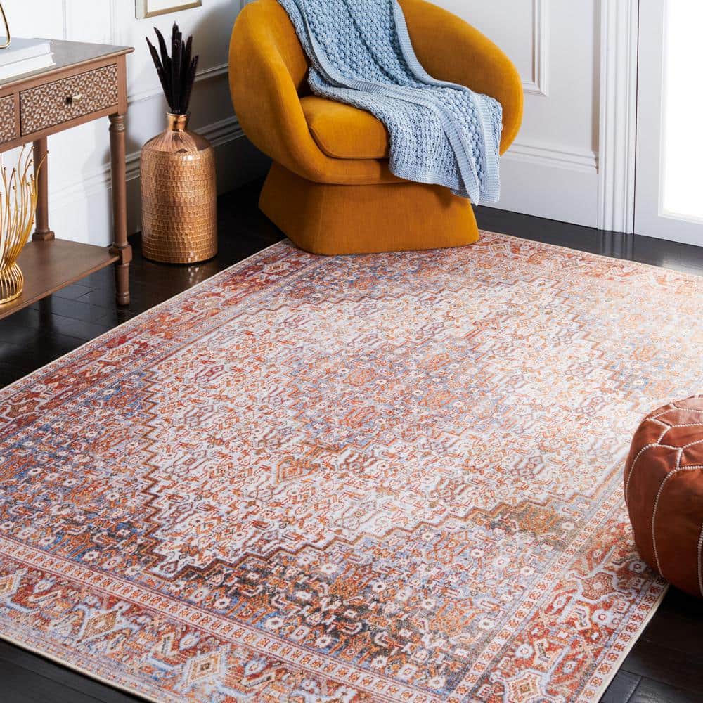 Tucson Beige and Rust Square Washable Area Rug