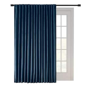 Premium Velvet Blue Solid 100 in. W x 84 in. L Rod Pocket with Back Tab Room Darkening Curtain Patio Panel