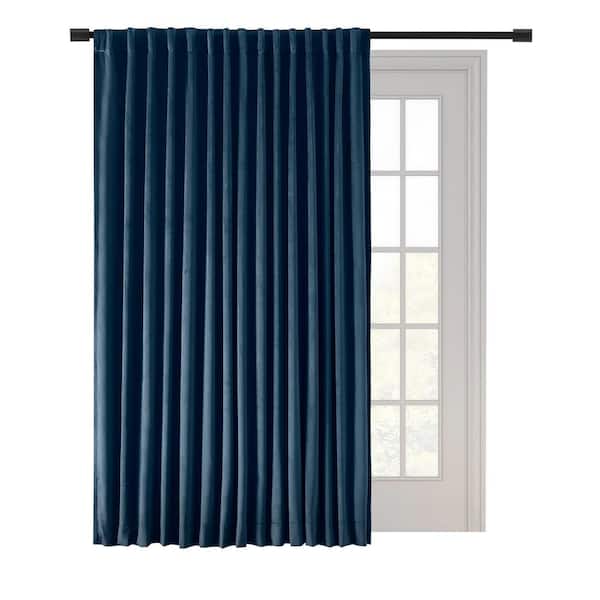 RICARDO Premium Velvet Blue Solid 100 in. W x 84 in. L Rod Pocket with Back Tab Room Darkening Curtain Patio Panel