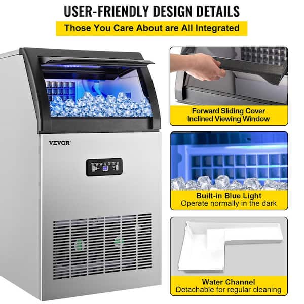 99 lb. / 24 H Freestanding Commercial Ice Maker with 22 lb. Storage Bin  Stainless Steel ice Maker Machine in Silver