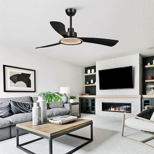 52 in. Modern Indoor Integrated LED Matte Black 3-Blade Ceiling Fan with Light, Reversible DC Motor and 6-speed Remote Lighting