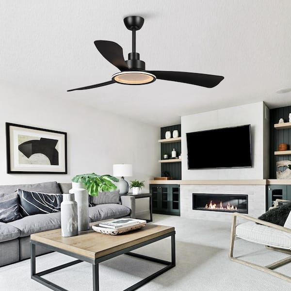 52 in. Modern Indoor Integrated LED Matte Black 3-Blade Ceiling Fan with Light, Reversible DC Motor and 6-speed Remote