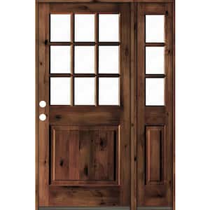 50 in. x 80 in. Knotty Alder Right-Hand/Inswing Clear Glass Red Mahogany Stain Wood Prehung Front Door w/Right Sidelite