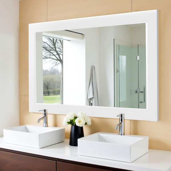 LuxHomez 36 in. W x 54 in. H Classic White Rectangular Wood Frame Bathroom Vanity Wall Mirror / Full Body Mirror