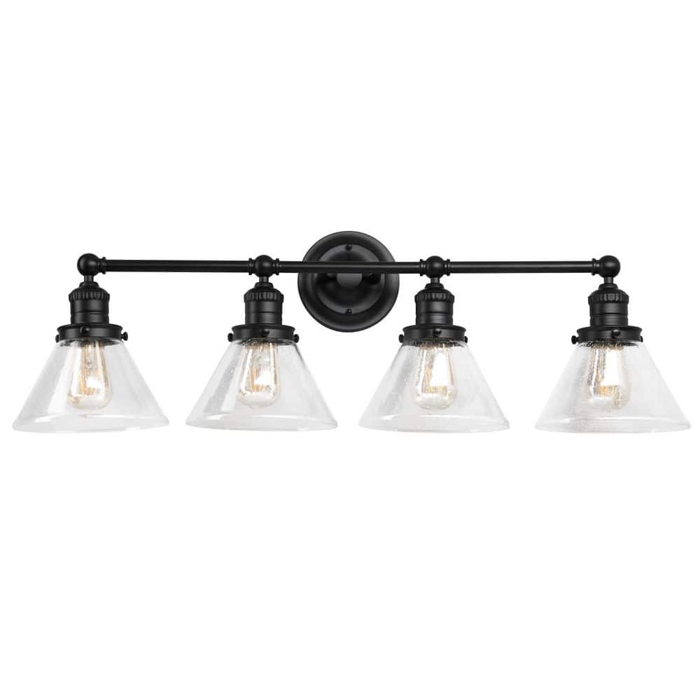 Cavell 34.9 in. 4-Light Matte Black Bathroom Vanity Light with Clear Seedy Glass Shades price history on PriceWatchPro